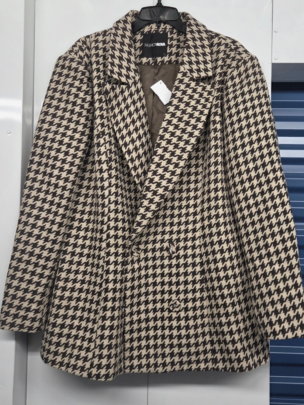 Houndstooth Wool-Blend Coat Blazer